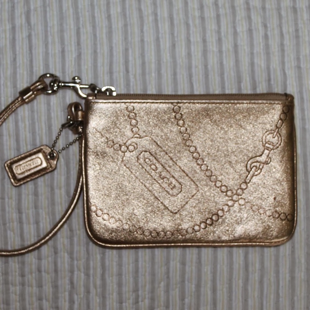 Coach Small Wristlet - Gold with Removable Strap